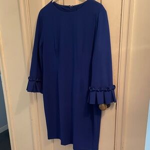 Tahari Royal Blue Women's Ruffled Sleeve Shift Dress